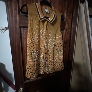 CAbi Gold and Black Blouse Print Top